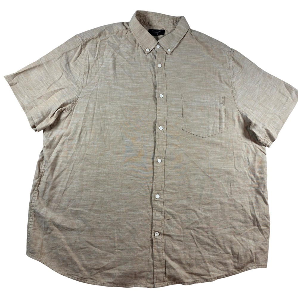 Banana Republic Men XXL Tan Short Sleeve Button Down Untucked Fit Cotton Lyocell